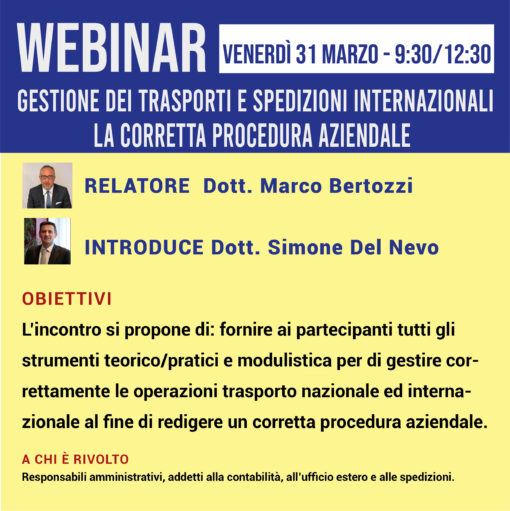 Webinar - Gestione dei trasporti e spedizioni internazionali: una corretta procedura aziendale