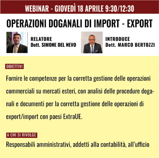 Webinar - Operazioni doganali di import e export