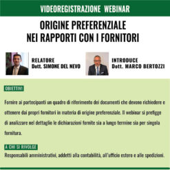Videoregistrazione Webinar - Origine preferenziale nei rapporti con i fornitori