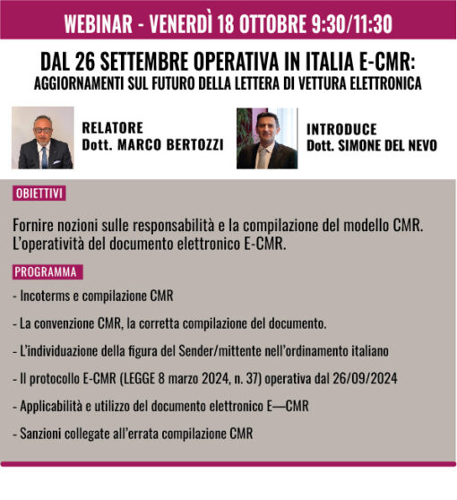 Webinar - Operativa in Italia E-CMR: aggiornamenti sul futuro della lettera di vettura elettronica