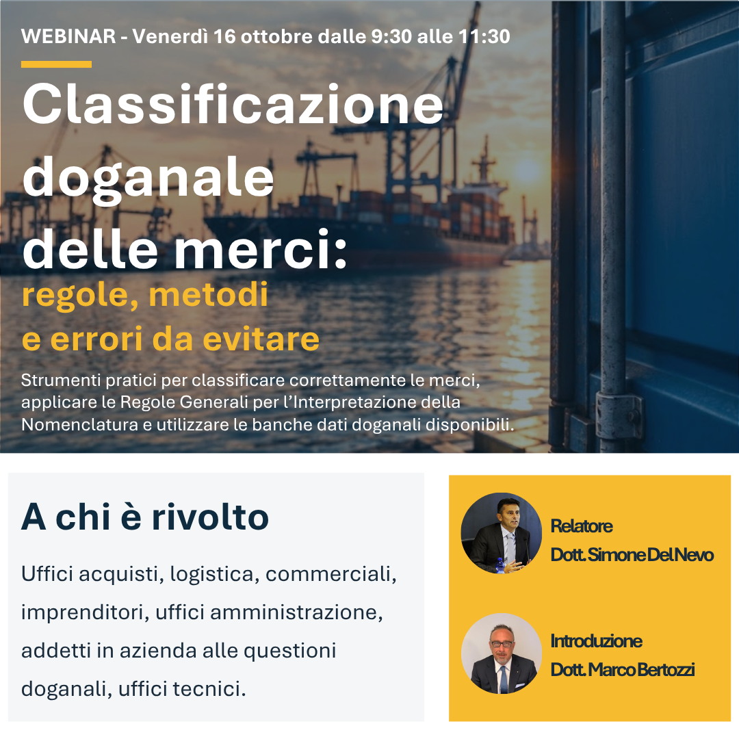 Webinar - Classificazione doganale delle merci: regole, metodi e errori da evitare